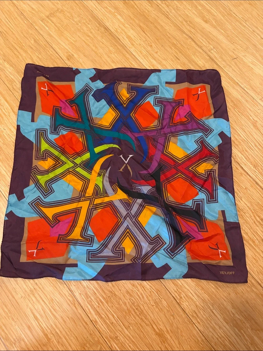 Xerjoff Multicolor Geometric Abstract Silk Square Scarf Handkerchief